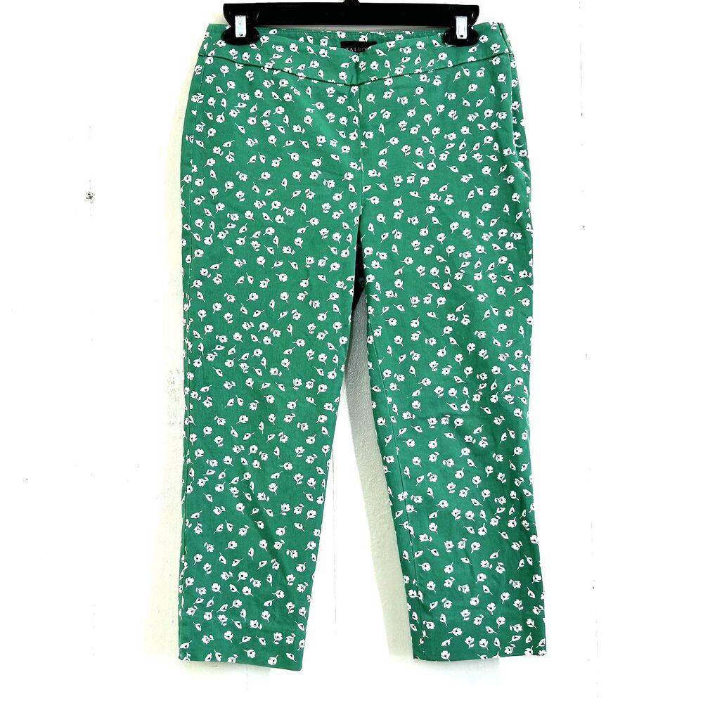 Talbots Chatham Crop Pants Size 2 Petite Green Floral Stretch Pants